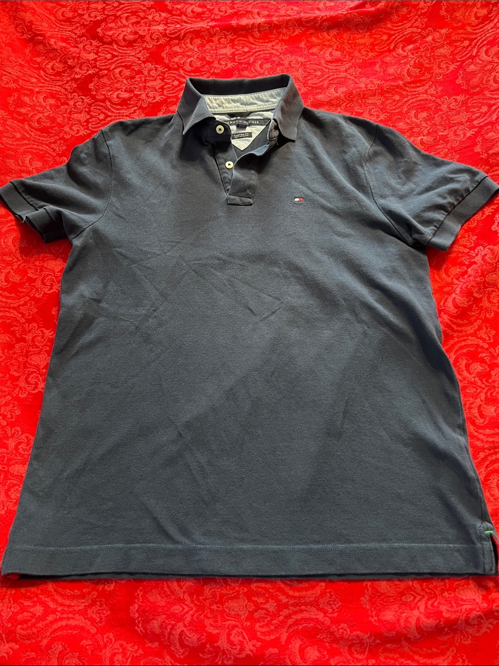 Tommy Hilfiger Custom Fit Polo Shirt Men's Medium Dark Blue Short Sleeve Cotton